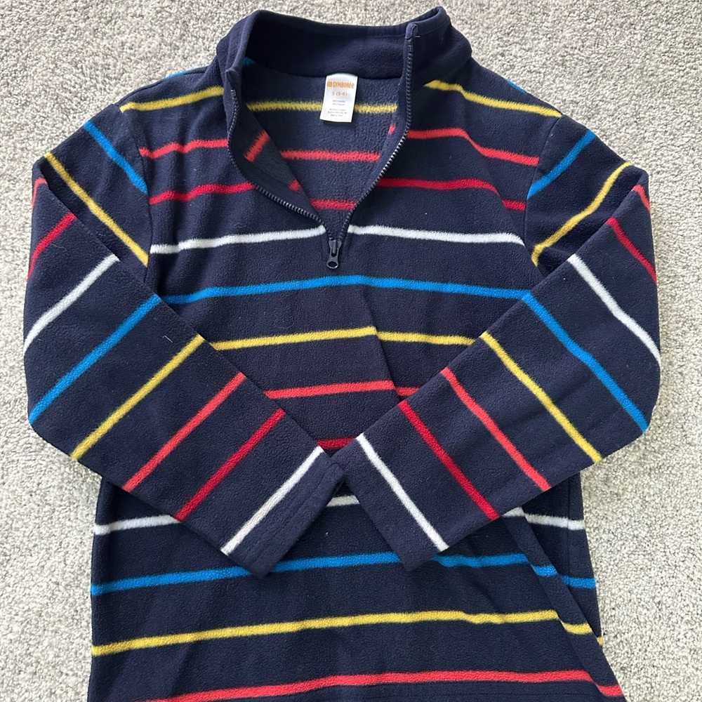 Gymboree Kid’s Zip Up Fleece Sweatshirt - Navy, Red, Yellow Stripes